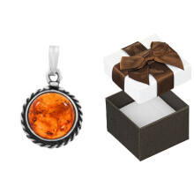 Pendentif hérisson en argent avec ambre oxydé, argent 925