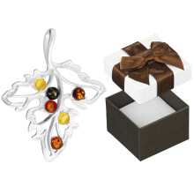 Pendentif fleur en argent 925 avec ambre et zircon cubique
