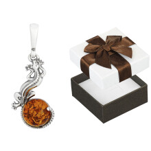 Colgante de lagarto de plata con ámbar Colgante de plata oxidada para mujer