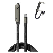 2 in 1 Charging Cable with Stand, 240W Braided USB Cable, Built In Side Phone Holder, Zinc Alloy for Smartphones and Tab