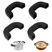 Poignées de casserole en silicone (lot de 4), en forme de U, résistantes à la chaleur et anti-brûlures, noires.