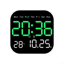 Multifunctional LED Wall Clock with Remote Control, Timer, Countdown, Temperature Display, Green