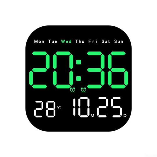 Multifunctional LED Wall Clock with Remote Control, Timer, Countdown, Temperature Display, Green