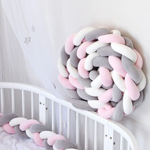 Tour de lit tressé de 200 cm de long, protection anti-courants d'air, rose, blanc, gris