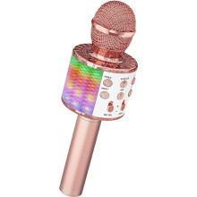 Wireless Karaoke Microphone Bluetooth Microphone for Kids with LED Lights, Handheld Singing Mic for Home Parties