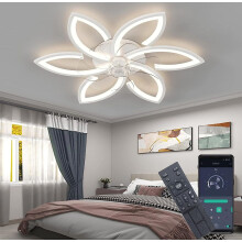 Plafonnier ventilateur sans pales 66 W, 78 cm, montage encastré, télécommande, intensité variable, design pétales de fleur