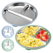 2 Pack Stainless Steel Kids Plates with Suction Base, Non-Slip BPA Free, Removable Silicone Bottom, Compartment Plate fo