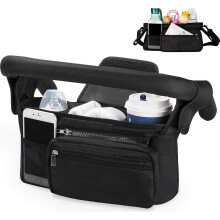 Sac Ă langer universel pour poussette avec porte-gobelet isotherme, 20 L, 33 x 10 x 16 cm, noir