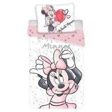 Parure de lit 140x200 Mini Mouse 6060 Minnie Mouse blanche et rose taie d'oreiller 70x90 JF24