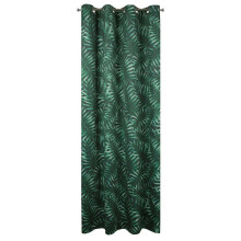 Rideau prêt à poser à œillets 140x250 cm, motif feuilles de palmier Hilary vert graphite