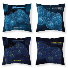 Taie d'oreiller phosphorescente 40x40, coussins Game Over bleu marine PF 07 fluorescent