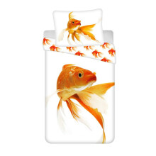 Parure de lit 140x200 cm, motif poissons rouges sur fond blanc, taie d'oreiller 70x90 cm (réf. 0233)