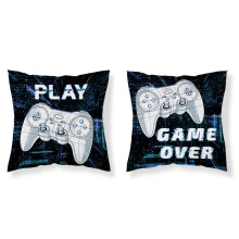 Taie d'oreiller enfant 40x40 bleu marine blanc Game Over MF 25 Kids 114