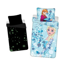 Parure de lit phosphorescente 140x200 cm, taie d'oreiller La Reine des Neiges Anna et Elsa 70x90 cm