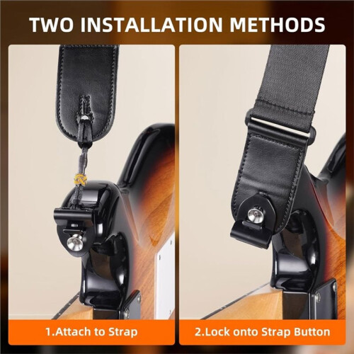 2-Pack Gitarrremlås Halkfria Remlåssystem med Kabelhållare och Remfack för Akustiska Elgitarrer 2