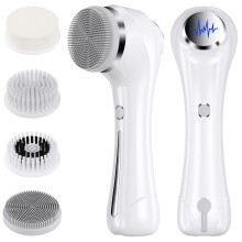 Elektrischer Gesichtsreiniger, 3-in-1-Gesichtsbürste mit 4 Bürstenköpfen, EMS-Gesichtsmassagegerät mit Heizfunktion, wasserdicht