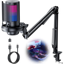 Gaming-Mikrofon für PC mit Mikrofonarm, RGB-Kondensatormikrofon für Streaming, Podcasting und Sprachaufnahmen