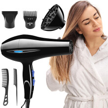 Professioneller 2200-W-Haartrockner, 3 Heizstufen, Stylingdüse und Diffusor, schwarzer Ionen-Haartrockner