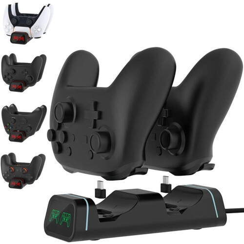 Ladestation mit 2 USB-C-Dongle-Adaptern und LED-Anzeigeleuchten, Controller-Ladedock