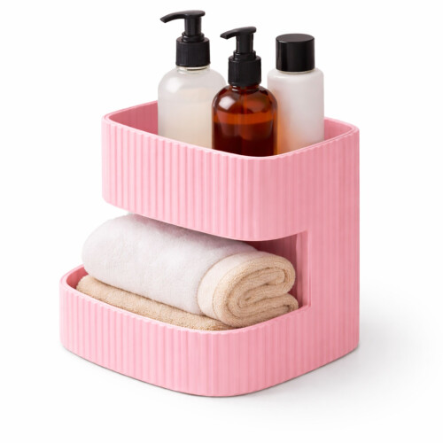 Moderner, zweistöckiger Badezimmer-Organizer in Rosa