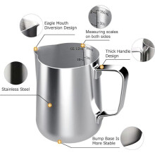 Jarra de acero inoxidable de 350 ml para espumar leche, taza de crema de mano con marcas de medición y bolígrafo para latte art, ideal para.