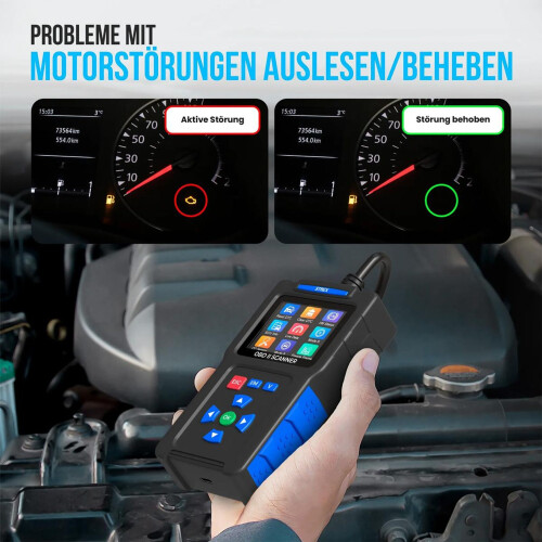 OBD2 Diagnostic Tool, OBDII EOBD Scanner for Cars, Fault Code Reader with German Language Support and Engine Troubleshoo 2