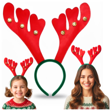 Julepandebånd med rensdyrgevir og klokker, kostume til fotosession, rekvisit