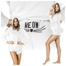 Set regalo di compleanno composto da pigiama invernale da donna in peluche con pantaloncini, bianco, taglia M.