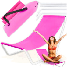 Lettino da spiaggia pieghevole per turisti, lettino da giardino rosa chiaro, borsa