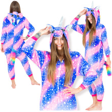 Costume kigurumi intero GIALLO, pigiama caldo monopezzo, tuta, tuta intera unicorno viola-rosa - S