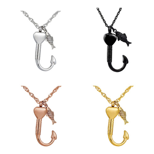 Sentimental Heart Fish Hook Cremation Pendants Stainless-Gold 1