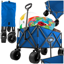 Strandvogn, turist, camping, transport, foldbar, tykke hjul, blå