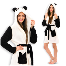 Accappatoio caldo da donna con cappuccio a forma di panda, taglia S