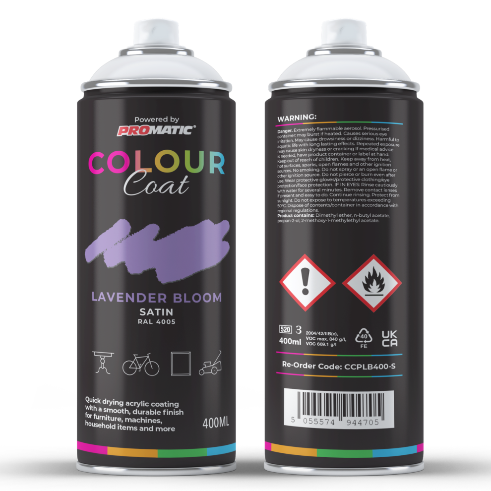 Promatic Colour Coat Lavender Bloom Ral 4005 Satin 1K Acrylic Spray Paint 400Ml 5055574944705