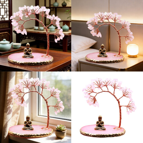 Crystal Tree Buddhas Statue Money Tree for Wealth Luck-Purple 2