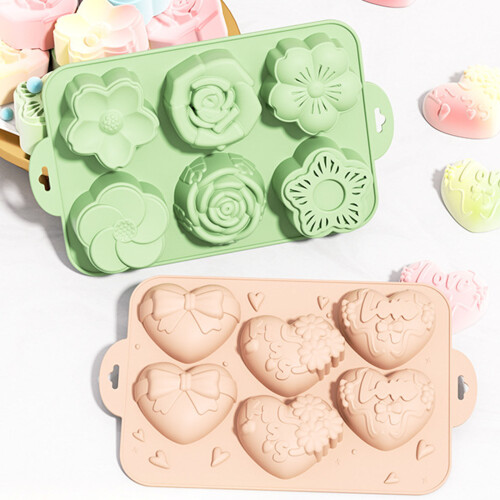 6 Cavity Creative Heart Shape Silicone Baking Cups Cake-Grey