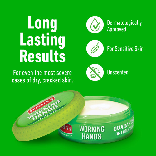 O’Keeffe’s Working Hands Hand Cream, 96g Jar. For extremely dry, cracked hands. Boosts moisture & creates protective layer. 1