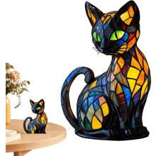USB LED kattenlamp nachtlampje, hars tafellamp, kleurrijke sfeerverlichting voor de slaapkamer en een leuk cadeau-idee, 17 x 19,5 x 13 cm