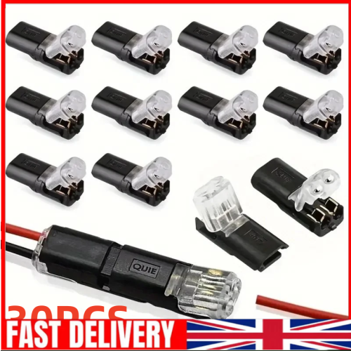 30pcs Double Wire Push In Connector With Locking Buckle, 2 Pin, Black, Nylon