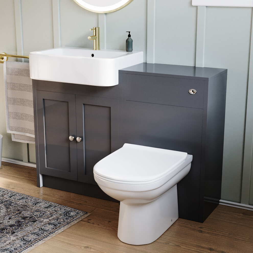 Nes Home Dark Grey 1100Mm Traditional Vanity Basin Wc Unit & Btw Toilet Unit