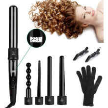 5-in-1 Lockenstab-Set, multifunktionaler Lockenstab mit austauschbarer Keramikbeschichtung, LCD-Display, Turmalinkeramik, Sui