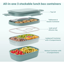 Boîte à lunch de 1900 ml pour adultes et enfants, boîte bento étanche avec compartiments, bleue, idéale pour les pique-niques, le travail et