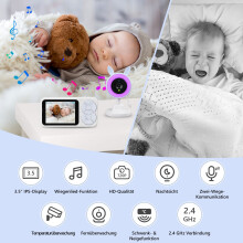 Babyphone avec caméra et écran, écran IPS 3,5 pouces, vision nocturne, fonction VOX, communication bidirectionnelle, surveillance de la temp