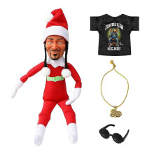 (A) Snoop On The Stoop Holiday Elf Snoop Dogg Xmas Decoration Includes Elf Toy/tshirt/sunglasses/gold Chain Present For Adult Kids_sys1
