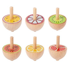 (NB155C1-fruit) 6pcs Wooden Spinning Top Toys Colorful Fruit Cartoon Animal Rotating Gyro Toy for Children Early Education Birthday Party Gifts