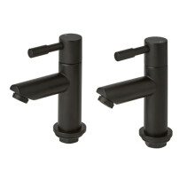 Milano Nero Bathroom Basin Pillar Taps - Black