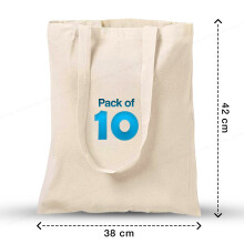10 x Natural Premium Quality Long Handle Cotton tote Shopper Bags 15 Litre Capacity