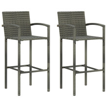 (grey, 2 pcs) vidaXL Bar Stools Dining Stool Chairs Kitchen Stool with Backrest Poly Rattan