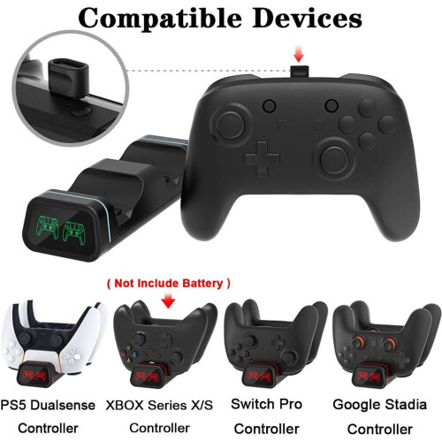 Ladestation mit 2 USB-C-Dongle-Adaptern und LED-Anzeigeleuchten, Controller-Ladedock 1