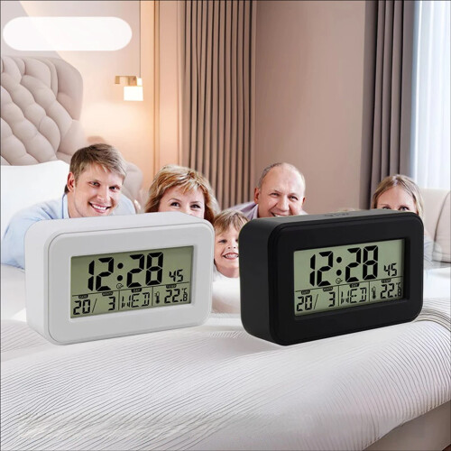 Stylish Digital Alarm Clock with Week Month Display and-Black 2